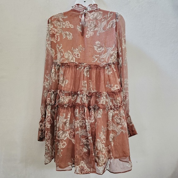 En Saison Dress S Nella Chiffon Tiered Floral Mini Lined Babydoll‎ Mauve Peasant - Picture 3 of 16